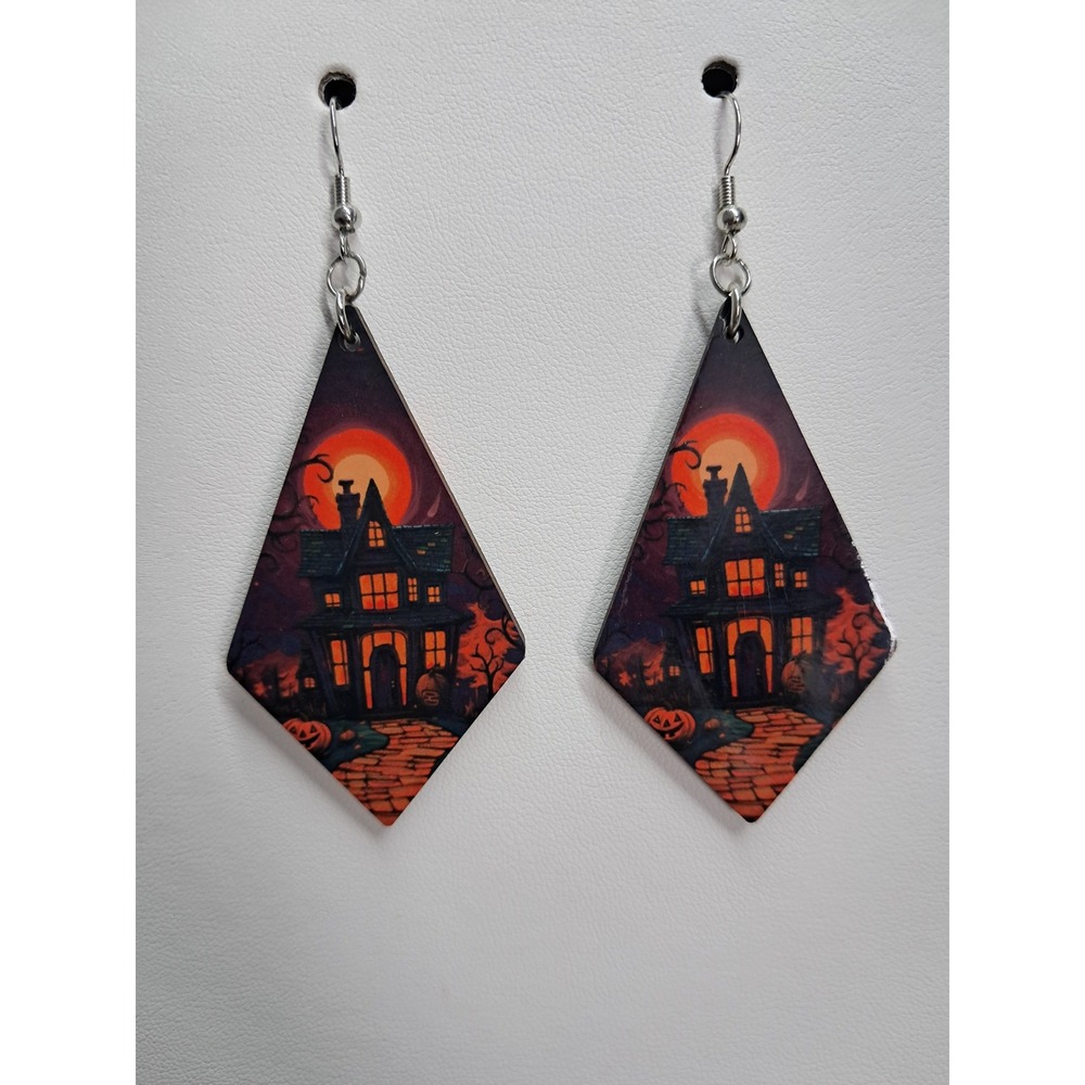 Halloween Haunted House Drop Earrings Spooky Harvest Moon Kite‎ Shape Jewelry